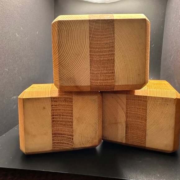 Vintage Wooden Tealight Candle Holders Set Of 3 Handcrafted Solid Wood Rustic De - Picture 3 of 7